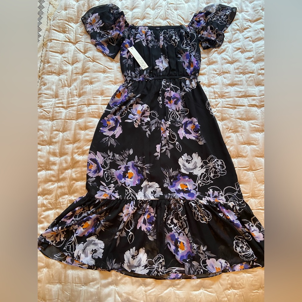 Eliza J Womens Off-Shoulder Floral Midi Dress Blue size 2